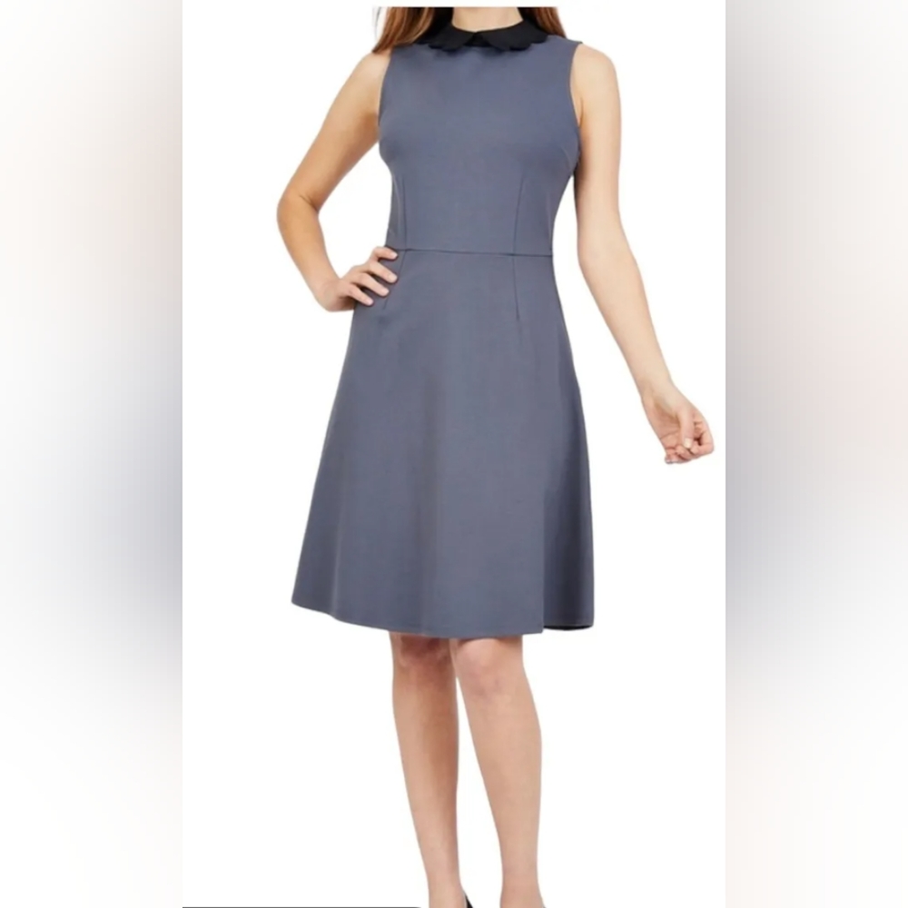 Modcloth gray aline Sleeveless dress with black scalloped collar,  size s